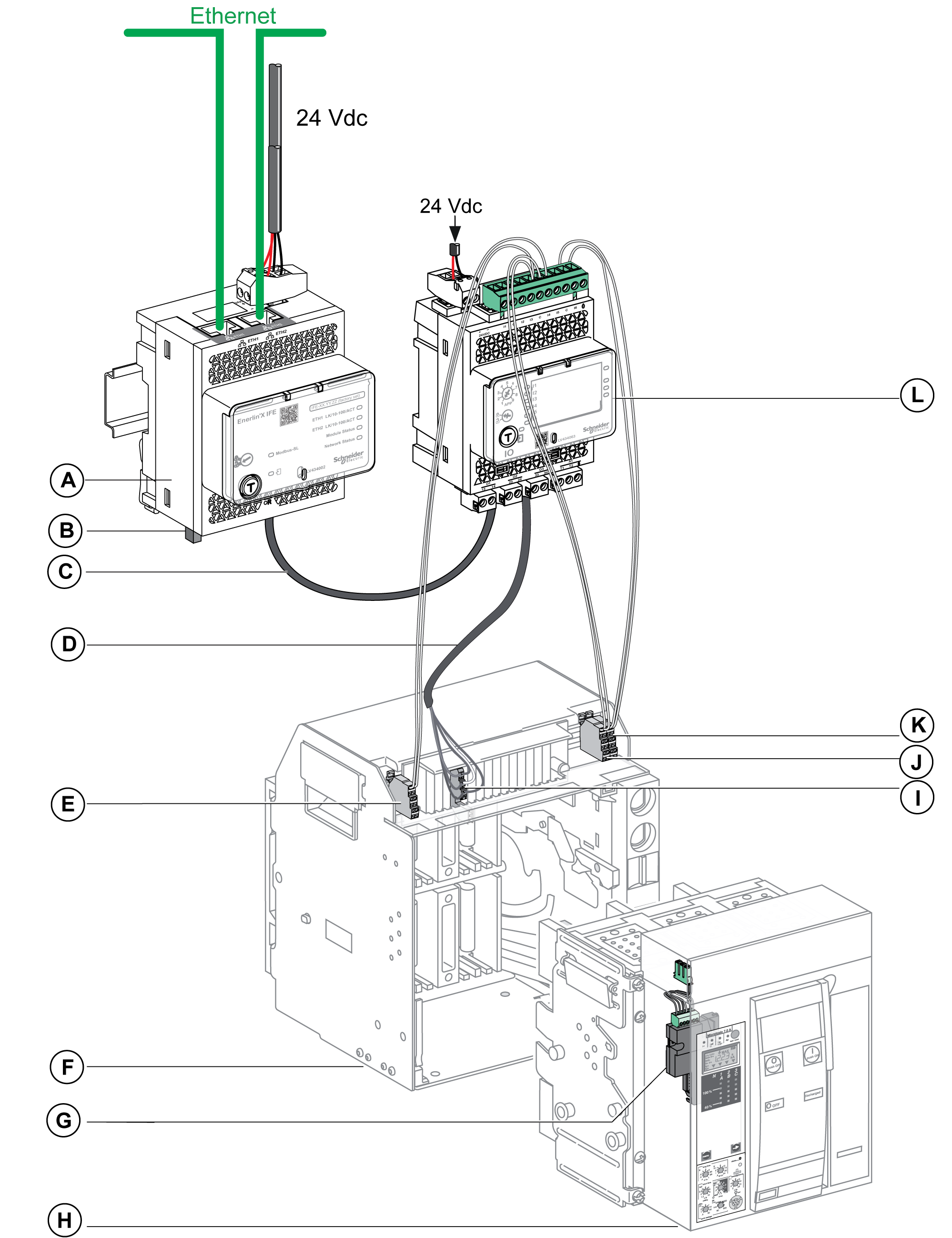 带 MasterPact NT/NW 和 ComPact NS 断路器的示意图