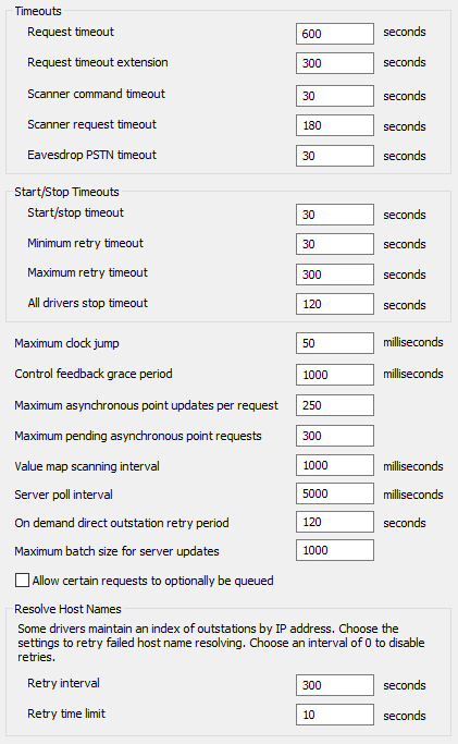 The settings that are on the Drivers section of the Server Configuration tool.