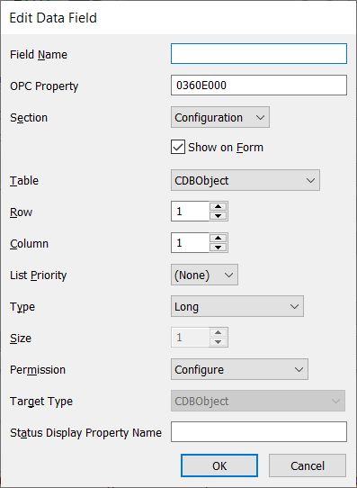 The settings on the Edit Data Field window.