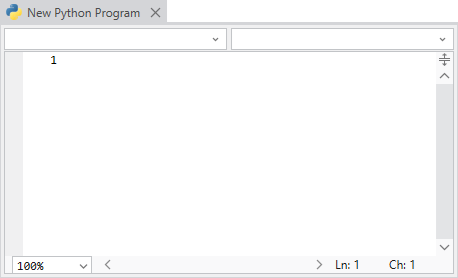The editor is displayed in Design mode, ready for you to enter or edit the program code.